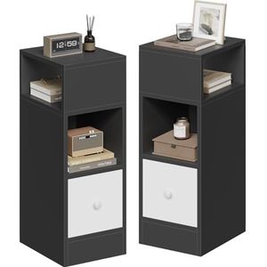 EUGAD Set van 2 smal nachtkastje, nachtkastje met 2 vakken en lade, nachtkastje 25 x 30 x 66 cm, ruimtebesparend meubelstuk voor slaapkamer, woonkamer, van spaanplaat, eiken, 0010CTG-2