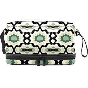 Grote capaciteit reizen cosmetische tas,groene abstracte mandala, make-up tas,Waterdichte make-up tas organisator, Meerkleurig, 27x15x14 cm/10.6x5.9x5.5 in