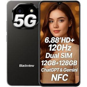 Blackview Shark 6 5G Smartphone met IA, 12 GB + 128 GB, display van 17,3 cm (6,88 inch) HD+ 120 Hz, 3 geïntegreerde AI-assistenten, camera 16 MP + 8 MP, Dual 5G Dual SIM, Android 15, gratis smartphone