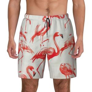 YJxoZH Flamingo's Op Witte Print Heren Zwembroek Board Shorts Surfen Elastische Strand Shorts,Sneldrogende Zwemshorts, Zwart, XXL