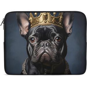 Grappige Franse Bulldog Frenchie met Een Gouden Kroon Laptop Sleeve Tas Shockproof Notebook Computer Pocket Tablet Draaghoes