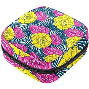 Maandverband Opbergtas, Vrouwelijke Product Pouches Draagbare Periode Kit Tas voor Meisjes Vrouwen Dames Kleurrijke Bloemen Achtergrond, Meerkleurig, 4.7x6.6x6.6 in/12x17x17 cm