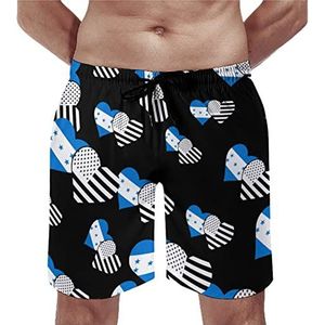 Honduras vlag en zwarte Amerikaanse vlag heren strandshorts sneldrogende boardshorts mesh voering strandbroek sportschool zwembroek M