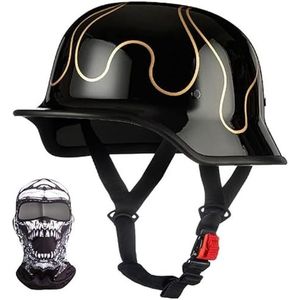 Retro Vintage Open Helmen Duitse motorfiets halve helm, pet voor dames heren volwassenen met verstelbare snelsluiting, scootercruiserfiets, ECE goedgekeurd J,XL61-62CM