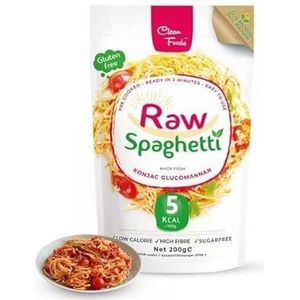 CleanFoods Rönnoedels Raw Spaghetti 200 g verpakking I Konjac glucomannan I veganistisch glutenvrij vetvrij suikervrij | slechts 5 calorieën per 100 g I in 2 minuten klaar (1)