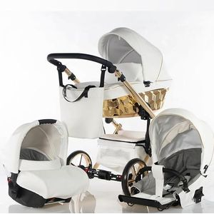 Trio CUBIC Kajtex BBtwin Ecuero Eco kinderwagen met gouden of zilveren details, 3-in-1 kinderwagen en accessoires, wit goud