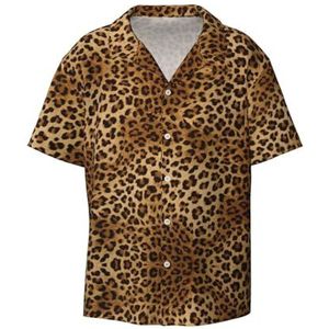 OdDdot Leuke luipaardprint heren button down shirt korte mouw casual shirt voor mannen zomer business casual overhemd, Zwart, M
