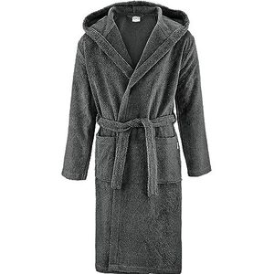 herzbach home Badjas voor heren, capuchon, katoen, badstof, lang, hoogwaardig, pluizig en absorberend, antraciet, M