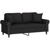 vidaXL Tweezitsbank met sierkussens 140 cm fluweel zwart, bank, 2 zitsbank, 2 zits bank, sofa, zitbank, twee zits bank, 2 5 zits bank, 2 persoonsbank