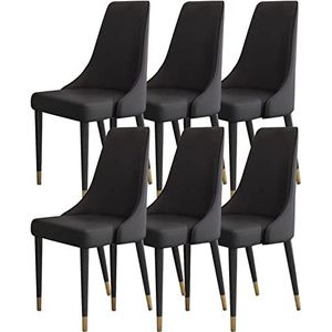 GEIRONV Eetkamerstoel set van 6, keuken microvezel lederen woonkamer zijstoelen houten poten ergonomie zitting Eetstoelen (Color : Black, Size : 92 * 48 * 45cm)