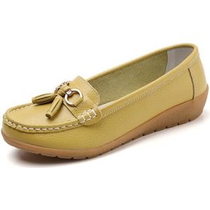 WDUDSUDUW Klassieke leren mocassins voor dames, instappers, bootschoenen, casual walking, mocassins, zachte zool, B Geel, 39 EU