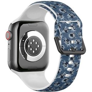 Zachte sportband compatibel met Apple Watch 42 / 44 / 45 / 49 mm (decoratieve hondenprint grijze mopshond) siliconen armband accessoire voor iWatch