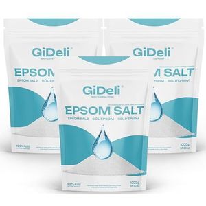 GiDeli Epsom Badzout, Epsom-zout, 3 x 1 kg, zuiver magnesiumsulfaat, heptahydraat, farmaceutische kwaliteit (3 kg)
