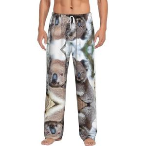Koala Bear Lange loungewear voor heren, nachtkleding, pyjamabroek, nachtkleding met zakken en trekkoord, Wit, S