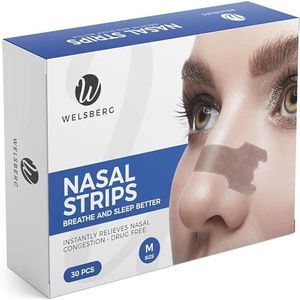 Welsberg 30 stuks Neusstrips, Anti-Snurk Pleister, Verlichting bij Verstopte Neus, Betere Ademhaling tijdens Slaap en Sport, Neuspleister voor Mannen en Vrouwen, Maat M, 55x16 mm