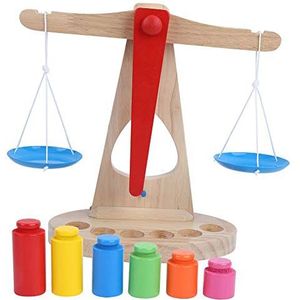 Kinderen Speelgoed Houten Weegschaal Educatief Weegschaal Speelgoed Math Onderwijs Speelgoed met 6 Gewichten voor Kleuters Leren!