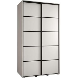 MEBLE KRYSPOL Davos 4 140 Kledingkast met twee schuifdeuren voor slaapkamer - Moderne Kledingkast met kledingroede en planken - 235,2x140x60 cm - Wit Wit Zwart