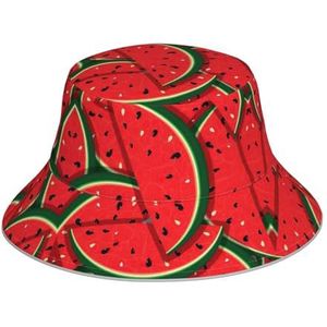 OdDdot Draak en tijger print emmer hoed strand zomer zonnehoed visser hoeden reflecterende strip zonnehoed voor vrouwen mannen, Rode Watermeloen, Eén Maat