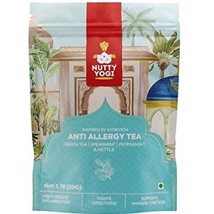 Nutty Yogi Anti Allergy Tea Herbal Green Tea with Spearmint, Peppermint and Nettle Leaves I 50g Makes 30 Cups per Pack I Mint Aroma and Benefits of Nettle