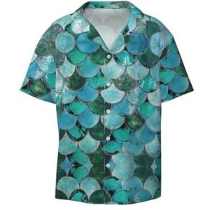 TyEdee Zeemeerminprint heren korte mouwen overhemd met zak casual button down shirts business shirt, Zwart, XL