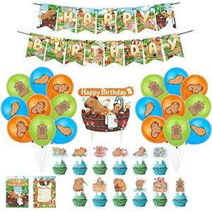 Rehmanniae Feestdecoraties voor meisjes | Capibara Thema Verjaardag Banner Cupcake Toppers Ballonnen,Capybara-feestdecoraties, gelukkige verjaardag Assecories voor meisjes, kinderen, vrouwen