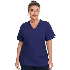 JONATHAN UNIFORM Dames Werkuniform Bovendeel Tuniek Top met 3 Zakken, Werkkleding Kasack Korte Mouwen V-hals Meerdere Kleuren (Navy Blauw, XXL)