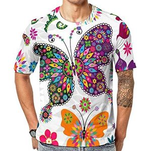 Vintage kleurrijke vlinder mannen korte mouw grafisch T-shirt ronde hals print casual tee tops 2XL