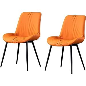 GEIRONV Moderne eetkamerstoelen set van 2, zachte PU lederen hoes kussen zitting keuken kamer stoelen koolstofstalen voeten zijstoelen Eetstoelen (Color : Orange, Size : 47x45x85cm)