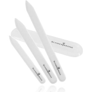 SCHWERTKRONE® Set van 3 Glazen Nagelvijl [Zacht en Duurzaam] - Hoogwaardig Glas voor Natuurlijke Nagels - Vijl met Etui