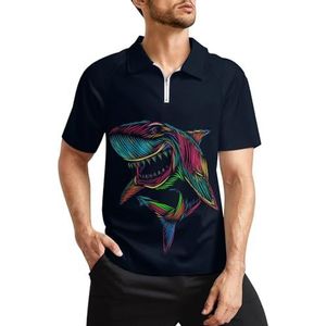 Kleurrijke haai heren golfpoloshirts klassieke pasvorm korte mouw T-shirt gedrukt casual sportkleding top L