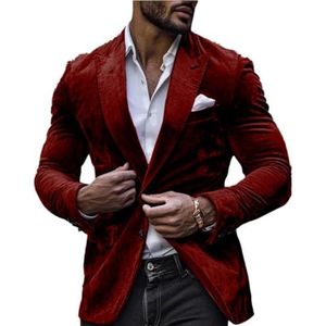 Heren fluwelen pak blazer slim fit kerstjas prom smoking jas getande revers bruiloft prom smoking, Bordeaux, S
