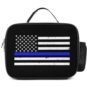 Politie Blauwe Lijn Amerikaanse Vlag Geïsoleerde Lunchbox Grappige Koelere Tote Tas Afneembare Herbruikbare Draagbare Voor Kantoor Picknick Wandelen