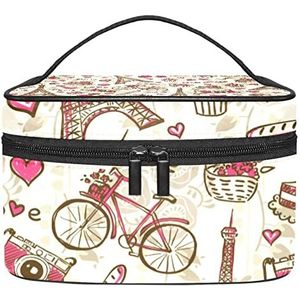 Paris Eiffeltoren make-up organizer tas, reismake-up tas organizer case draagbare cosmetische tas voor vrouwen en meisjes toiletartikelen, Meerkleurig, 22.5x15x13.8cm/8.9x5.9x5.4in