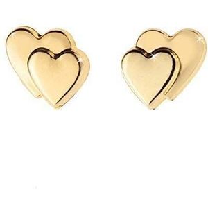 9kt gouden dubbele hart Valentijns oorknopjes. Nieuwigheid roze hart geschenkdoos