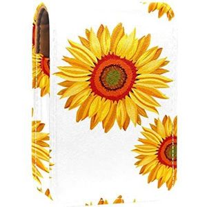 Zonnebloem Patroon Geel Lip Glans Houder Lipstick Case Draagbare Make-up Tas Reizen Lipstick Organizer Case met Spiegel Mini Lipstick Opbergdoos voor Vrouwen
