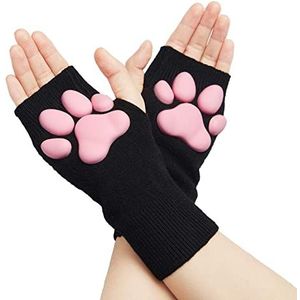 SIROLISA Schattig kattenpootkostuum, Kawaii kat cosplay Kawaii zachte 3D tenen bonen vingerloze kat klauw poten cosplay set voor vrouwen (zwarte korte handschoenen)