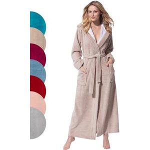 Morgenstern badstof ochtendjas extra lang met capuchon bamboe katoen microfiber velour beige M