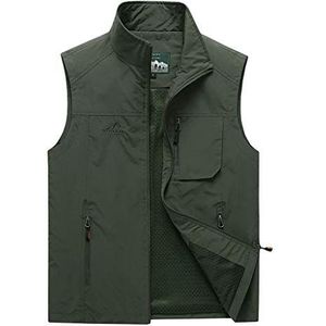 JSY 2019 Nieuwe vrijetijdsbesteding vest extra snelle droge mannen zomer dunne multi-pocket effen kleur mouwloze jas heren vest Bodywarmers (Color : Army Green, Size : 2XL)