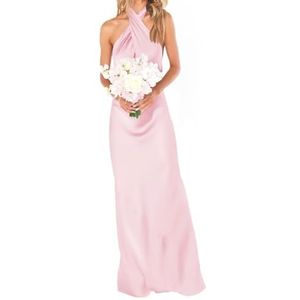 WSEYU Satijnen bruidsmeisje jurk voor bruiloft strapless avond prom jurken plooien cocktail jurken plus size, roze, 32