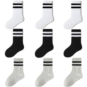 FedMois kinderen Katoen Voetbalsokken Sportsokken voor jongens en meisjes pak van 9, Zwart, Wit en Grijs, 5-7 jaar
