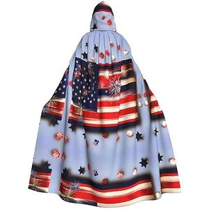 OdDdot Damesmantel met capuchon, ideaal voor Halloween-kostuums voor volwassenen, heksencosplay, themafeest, vuurwerk, Amerikaanse vlag 4 juli