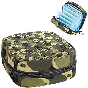 Maandverband Opbergtas,Draagbare maandverband Opbergzak,Camouflage groene schedel patroon, Meerkleurig, 4.7x6.6x6.6 in/12x17x17 cm