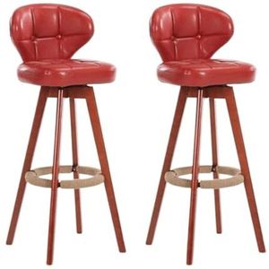 Barkrukken Bistrokruk Barstoelen 360° Draaibare Barkruk Set Van 2 Barstoelen PU-leer Zitvlak Houten Frame Met Voetsteun Toonbank Hoge Kruk Barkruk Keukenstoelen(Rot)