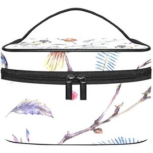 Geschilderde vogels op de boom takken make-up organizer tas, reizen make-up tas organizer case draagbare cosmetische tas voor vrouwen en meisjes toiletartikelen, Meerkleurig, 22.5x15x13.8cm/8.9x5.9x5.4in