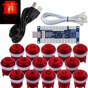 SJ@JX Arcade Game Stick DIY Kit LED Buttons Cherry MX Microswitch Lamp Controller USB Encoder Gamepad Cable for Hit Box PC PS3 MAME Raspberry Pi