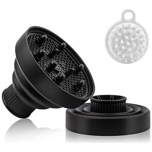 Diffuser föhn, opzetstuk, diffuser, opzetstuk, krullen, haardiffuser met hoofdhuid, massageborstel, voor krullend of golvend haar, styling voor mondstuk, 3,5 - 3,5 cm, zwart