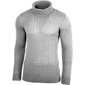 Baxboy Herentrui met rolkraag en lange mouwen, fijn gebreide sweater, col, vrije tijd, slim fit, basic herentrui BB-1732, grijs, M