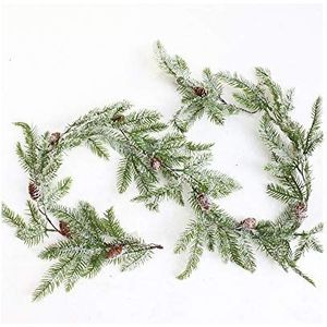Bestine Kunstrode bessenslinger, 170 cm, slingers Kerstmis met dennenappels en groene bladeren, kunstmatige rode bessenslinger voor Kerstmis, schoorsteenmantel en open haard