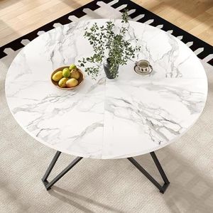 boorbin Ronde eettafel 100x100x76cm, metalen poten + MDF marmeren plaat, 4-persoons, zwart, voor ESS-/woonkamer