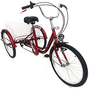 Driewieler voor volwassenen, 24 inch (61 cm), 6 versnellingen, voor senioren, V-rem, volwassenen, tricycle